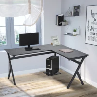 HOMCOM Bureau Informatique d'angle 155L x 130l x 76H cm Plateau en Bois Cadre en Acier Noir(m-10)