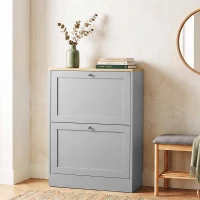 HOMCOM Sapateira 12 Pares Móvel de Entrada com 2 Gavetas Basculantes e Prateleiras Ajustáveis 60x23,5x80 cm Cinza(m-4)