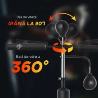 HOMCOM Sac de Box Reglabil 4 în 1 cu 2 Speedball-uri, Bară Rotativă și Sac de Box, Înălțime Reglabilă 160-230cm, Negru(m-4)