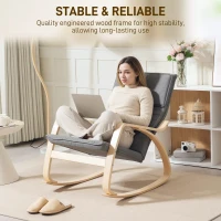 HOMCOM Comfortable Relax Rocking Chair, Upholstered Lounge Chair Recliner with High Back and Headrest for Living Room, Bedroom, Grey(m-6)