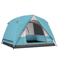 Outsunny Camping Tent, Easy Set Up 2-3 Man Tent with Sewn-in Groundsheet, 3000 mm Dome Tent w/ Mesh Windows, Navy Blue/Light Blue(m-1)