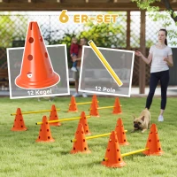 PawHut 6-delige Honden Agility-Set voor Training - Hindernisset met 12 Kegels, 6 Horden en Draagtas(m-4)