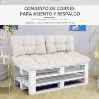 Outsunny Cojín para Banco 2-Piezas Set Cojín para Palé con Respaldo 120x80x12 cm Colchón de Banco para Columpio Hamaca Interior Exterior Crema(m-4)