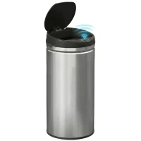 HOMCOM Poubelle cuisine automatique 42L acier inoxydable, poubelle à couvercle à fermeture en douceur, 30,5x30,5x68cm, argent(m-11)