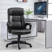 HOMCOM Fauteuil de bureau chaise de bureau ergonomique réglable roulettes pivotant 360° revêtement synthétique PU 64 x 73 x 106-115,5 cm chocolat(m-10)