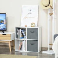 HOMCOM Estantería para Libros de 4 Cubos Librería Modular con 2 Cajones Extraíbles de Tela no Tejida para Oficina Estudio Dormitorio 61,5x30x61,5 cm Blanco y Gris(m-2)