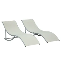 Outsunny 2 Tumbonas Plegables en Forma de S Ergonómica con Marco de Aluminio Texteline para Piscina Patio Jardín Terraza 165x61x63 cm Crema(m-12)