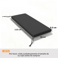 Outsunny Cojín para Banco de Jardín de 2 Plazas para Exterior con Funda Extraíble UPF 30+ Impermeable 110x46x6,5 cm Gris Oscuro(m-3)