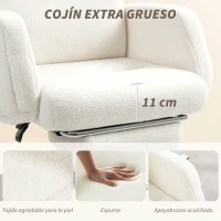HOMCOM Silla de Escritorio con Reposapiés Tapizada en Borreguito con Respaldo Reclinable Reposacabezas Ajustable Crema(m-5)
