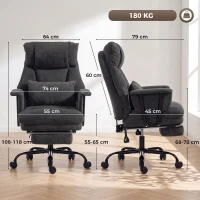 HOMCOM Office Chair, 180kg Heavy Duty Linen Computer Desk Chair with Lumbar Support, Wide Seat, Spring Cushion, Black(m-3)