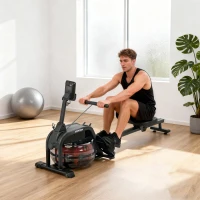 SPORTNOW Roeimachine voor training, roeimachine met 6-11 L watertank, LCD-monitor, telefoonhouder, 135 kg draagvermogen, staal, zwart(m-9)