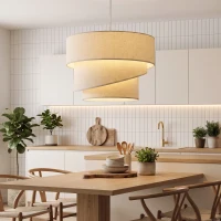 HOMCOM Suspensie cu 3 Abajururi Efect In, Bec Neincluse E14 40 W, Cablu Reglabil, Rozetă Auriu, Bej(m-4)