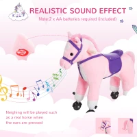 HOMCOM Rocking Horse Kids Ride on Walking Horse Animal Pony Wheeled Riding Plush Toy w/Sound for 2 Years and Up (Pink)(m-5)
