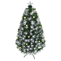 HOMCOM Albero di Natale Artificiale 150cm con Luci Incorporate e 180 Rami, Albero di Natale con Luci a LED e Fibre Ottiche, Base Pieghevole Rimovibile(m-1)