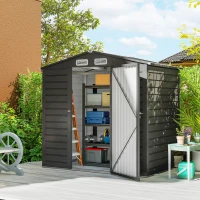 Outsunny Caseta de Jardín Exterior 190x131x188 cm Cobertizo Metálico con 2 Ventilaciones y Puerta para Herramientas Gris(m-2)
