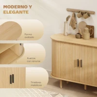 HOMCOM Aparador con Puertas Tambour Deslizantes 4 Compartimentos y Patas de Madera 120x40x78 cm Roble(m-4)