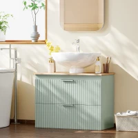 HOMCOM Mueble Bajo Lavabo con 2 Cajones con Frentes Ondulados para Lavabos con o sin Pedestal 80x40x60 cm Verde y Natural(m-10)