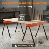 Set de 2 Cavalete HOMCOM, Pliabile, cu Înălțime Reglabilă, Mâner pentru Transport, Picioare Antiderapante, Suport până la 500 kg, Portocaliu(m-4)