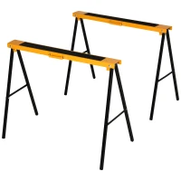 HOMCOM 2PCS Saw Horse Twin Pack Folding Workbench Metal Trestle Stands with Non-slip EVA Surface for Sawing Work Max Load 125kg(m-8)