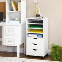Vinsetto Cassettiera da Ufficio con 4 Ruote 4 Ripiani 3 Cassetti, Legno Bianco(m-2)