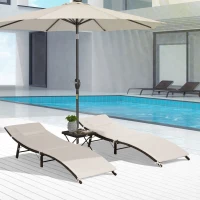 Outsunny Lot de 2 transats bains de soleil pliables grand confort : matelas, têtière + table basse résine tressée chocolat(m-10)