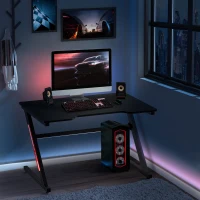 HOMCOM Mesa Gaming Ergonómica 120x60x73 cm Escritorio para Computadora PC con Patas Ajustables Encimera Efecto Fibra de Carbono y Orificio de Pasacables Carga 150 kg Negro(m-10)