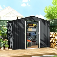 Outsunny Caseta de Jardín de 3,6m² 236x174x190 cm Cobertizo Exterior para Herramientas con Puertas Correderas y 4 Ventanas Gris(m-2)