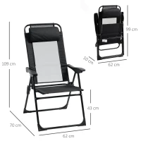 Outsunny Set van 2 Opvouwbare Ligstoelen, Weerbestendig, 5-voudig Verstelbare Rugleuning, Metalen Frame, Zwart(m-3)