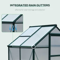 Outsunny 6 x 4ft Polycarbonate Greenhouse, Large Walk in Green House with Slide Door and Window, Garden Plants Grow House with Aluminium Frame and Foundation, Dark Green(m-7)