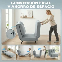 HOMCOM Sillón Cama Individual 3 en 1 Sofá Cama Plegable con Respaldo Ajustable y Cojín Grueso para Salón 72x88x87 cm Gris(m-5)