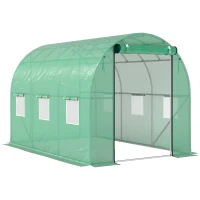 Outsunny Polytunnelkas met kunststof hoes en stalen frame, begaanbare kas met oprolbare deuren, Groen(m-1)
