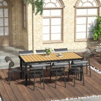 Outsunny Aluminium Outdoor Garden Dining Table for 8 People, Faux Wood Top, for Garden, Patio, 190 x 90 x 74 cm, Natural(m-10)
