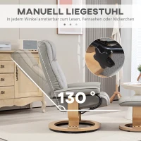 HOMCOM Relaxfauteuil met Voetenbankje, Draaibaar & Kantelbaar, Kunstlederen Bekleding, tot 150 kg, Houten Frame, Grijs(m-4)