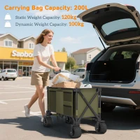 Outsunny 300L Festival Trolley on Wheels, Folding Camping Trolley Cart, Heavy Duty Collapsible Wagon Cart with Wide Wheels, Side Pockets for Outdoor Garden Picnic Beach Shopping Fishing, Green(m-7)