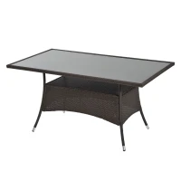 Outsunny Polyrotan tuintafel glazen tafel eettafel tuinmeubelen tafel metaal 150 x 85 x 74 cm(m-10)