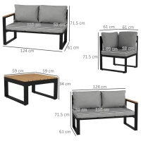 Outsunny Set de Grădină cu 2 Canapele, Colțar și Măsuță cu Blat cu Dungi, Gri(m-3)
