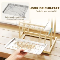 PawHut Suport pentru Papagali, Parc de Joacă pentru Păsări cu Scări, Lanțuri, Boluri, Tavă Detașabilă și Stinghii, pentru Perusi, Nimfe și Conuri, Lemn Natural(m-6)