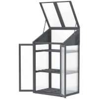 Outsunny Kweekbak Kleine Houten Kas met Ramen Dubbele Deur 3 Planken 70x50x120 Tuin Grijs(m-10)