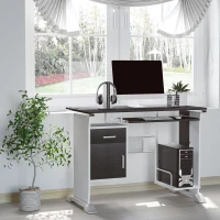 HOMCOM Bureau d'ordinateur, 100 x 52 x 75 cm, bureau avec tablette coulissante pour clavier, tiroirs et support d'unité centrale, table informatique pour étudier noyer foncé et blanc(m-2)