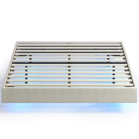 HOMCOM Cama Flotante 160x200 cm con Iluminación LED Inteligente y Estructura Tapizada Beige