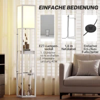 HOMCOM Vloerlamp met 3-laags rek, voetschakelaar, USB-poorten, MDF, wit(m-6)