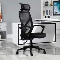 HOMCOM Fauteuil de bureau manager grand confort dossier ergonomique inclinable hauteur assise réglable pivotant tissu maille noir(m-10)