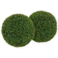HOMCOM Set di 2 Piante Finte di Bosso in PE da Ø40 cm per Interno ed Esterno, Verde(m-11)