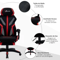Vinsetto Silla Gaming con Reposapiés Retráctil Silla de Oficina Giratoria Reclinable con Reposacabezas y Altura Ajustable 65x65x119-129 cm Negro y Rojo(m-8)
