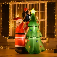 HOMCOM Babbo Natale Gonfiabile con Albero e Pinguino, Altezza 180cm, Luci LED e Gonfiatore(m-10)