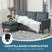 HOMCOM Hoekbank, 3-zitsbank met hocker, stoffen bekleding, L-vormige bankset, donkergrijs(m-9)