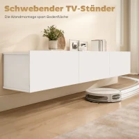 HOMCOM Zwevend tv-meubel, wandmontage, 3 lades, veel opbergruimte, 180 cm, spaanplaat, wit(m-4)