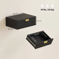 HOMCOM Set de 2 noptiere de perete, noptiere suspendate cu sertar ondulat, 40 x 30 x 15 cm, negru(m-3)