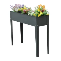 Outsunny Verhoogd bloembed plantenbak kruidenbed 3 afvoergaten bloembak met metalen poten(m-5)