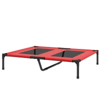 PawHut Hondenbed, Hondenligbed, Robuust, Verhoogd & Weerbestendig, tot 50 kg, 92x76x18cm, Rood(m-10)
